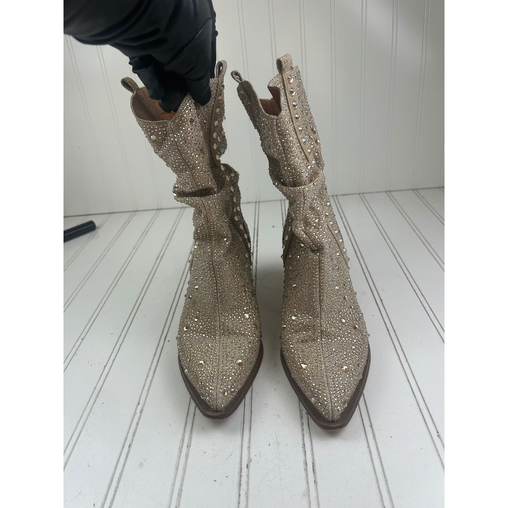 Jessica Simpson Vintage Gold Rhinestone Slouchy Western Boots Women's Size 7M - Picture 10 of 10